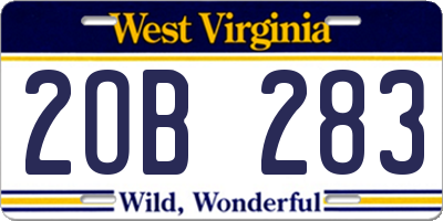 WV license plate 2OB283