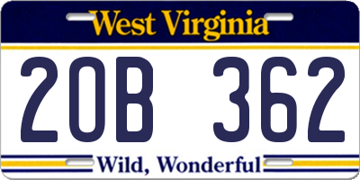 WV license plate 2OB362