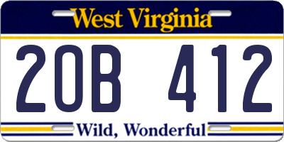 WV license plate 2OB412