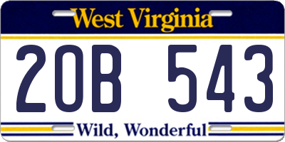 WV license plate 2OB543