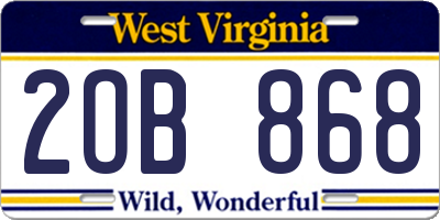 WV license plate 2OB868