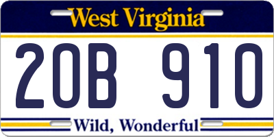 WV license plate 2OB910
