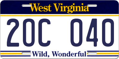 WV license plate 2OC040