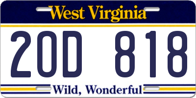 WV license plate 2OD818