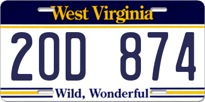 WV license plate 2OD874