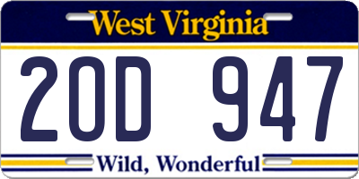 WV license plate 2OD947