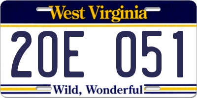 WV license plate 2OE051