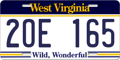 WV license plate 2OE165