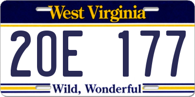 WV license plate 2OE177