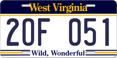 WV license plate 2OF051