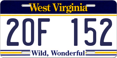 WV license plate 2OF152