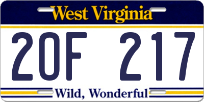 WV license plate 2OF217