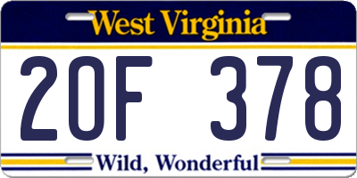 WV license plate 2OF378