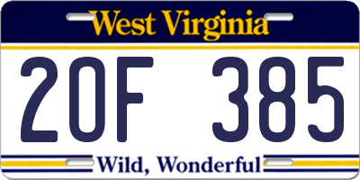 WV license plate 2OF385
