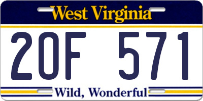 WV license plate 2OF571