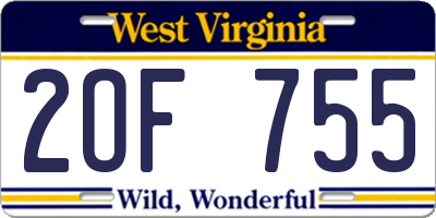WV license plate 2OF755