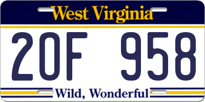 WV license plate 2OF958