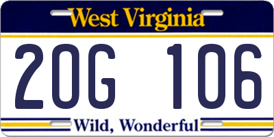 WV license plate 2OG106