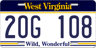 WV license plate 2OG108