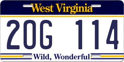 WV license plate 2OG114