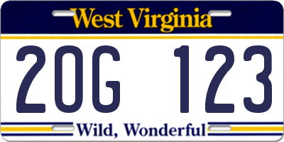 WV license plate 2OG123