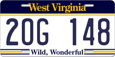 WV license plate 2OG148