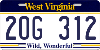 WV license plate 2OG312