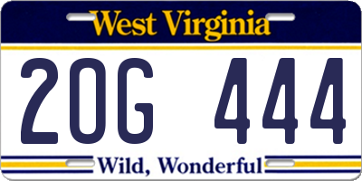 WV license plate 2OG444