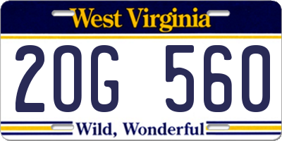 WV license plate 2OG560