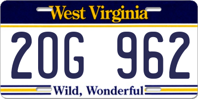 WV license plate 2OG962