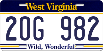 WV license plate 2OG982