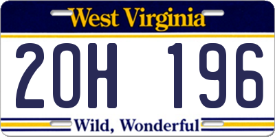 WV license plate 2OH196