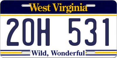 WV license plate 2OH531