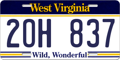 WV license plate 2OH837