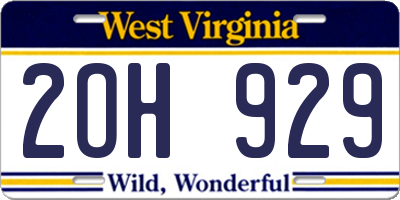 WV license plate 2OH929