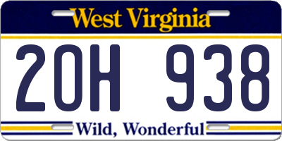 WV license plate 2OH938
