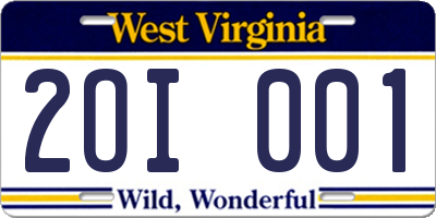 WV license plate 2OI001