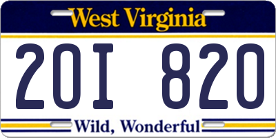WV license plate 2OI820