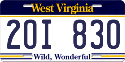 WV license plate 2OI830