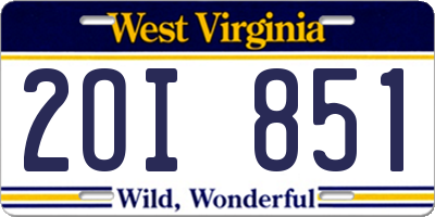 WV license plate 2OI851