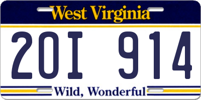 WV license plate 2OI914