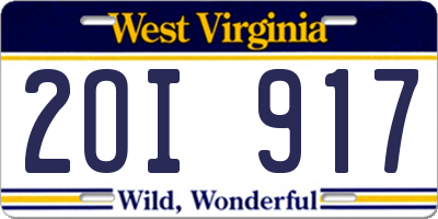 WV license plate 2OI917