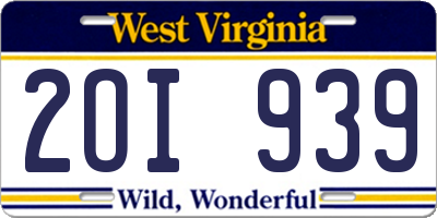 WV license plate 2OI939