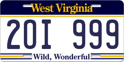 WV license plate 2OI999