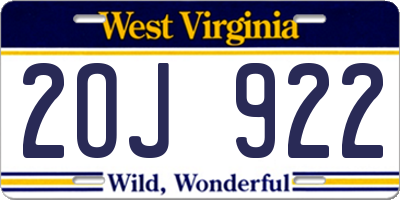 WV license plate 2OJ922