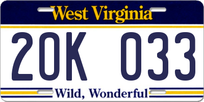 WV license plate 2OK033