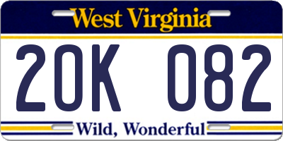 WV license plate 2OK082
