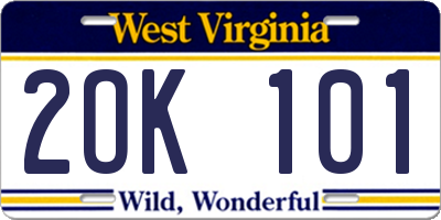 WV license plate 2OK101