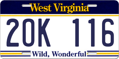 WV license plate 2OK116