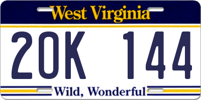 WV license plate 2OK144